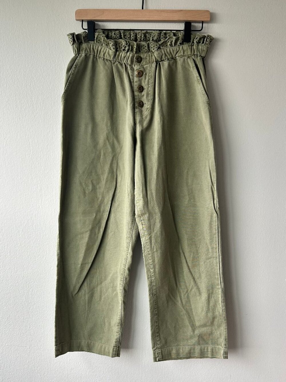 The Great Eyelet Gunny Sack Paperbag Waist Pants Sage Green Women's Size 2/Small - Picture 3 of 12